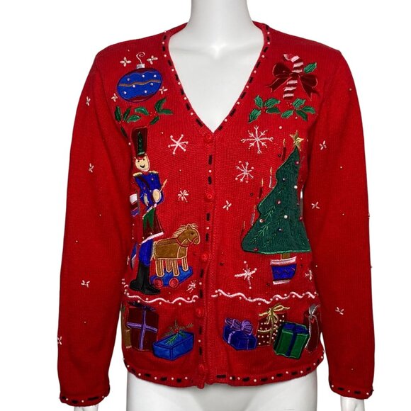 Vintage Designers Studio Originals Christmas Cardigan Sweater Size M Embroidered - Picture 1 of 7